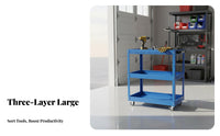 Rolling Workshop Cart Multi-Functional Portable Workstation Trolley Easy Mobility 3-Tier Tool Cart for Technicians, DIY Enthusiasts, Auto Repair Shop