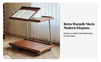 Retro Design Mobile Unit with Storage Multi-Functional Split-Top Rolling Table Space-Saving Household Furniture Lockable Wheels for Apartment Dwellers, Distant Workers, Musicians, Living Room, Small Areas, Bedroom, Home Office