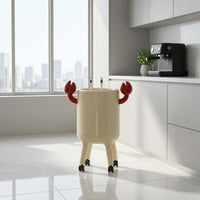Compact Rolling Trash Bin Wheeled Covered Trash Bin Rounded Cylindrical Waste Basket Glossy