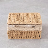 Storage Basket with Liner Handwoven Basket with Textile Liner Hand-Woven Rectangular Storage Box for Shelves, Bedroom, Living Room