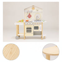 Wooden Play Kitchen with Accessories Realistic Toy Kitchen Set with Pots and Pans Interactive Wooden Play Cooking Set for Kids, Preschoolers, Daycare