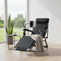 Foldable Design Folding Recliner Chair No Assembly Required Sit Sleep Chair Bed Sturdy Steel Frame Portable Napping Cot Anti-Slip Feet for Balcony, Patio