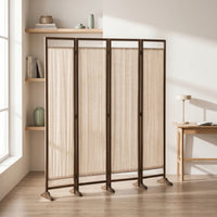 Folding Panel Screen Minimalist Design Freestanding Partition Screen Portable Wood Frame Textile Divider for Entryway, Bedroom, Studio Apartment