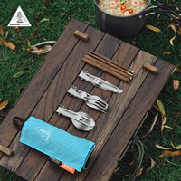 WELLHIKE Portable Titanium Cutlery Set with Wooden Chopsticks
