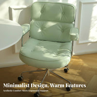 Nordic design Scalloped backrest Vanity Chair 360-Degree rotate Office Furniture Rolling Casters Indoor Seating Upholstered Comfort for Home Workers, Makeup fans, Students, Study Room, Bedroom