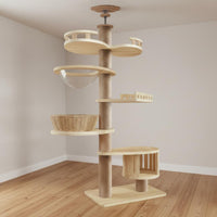 Solid Wood Construction Floor to Ceiling Cat Tree All-in-Single Wooden Cat Climbing Frame Pet Furniture for Indoor