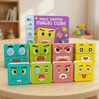 Fine Motor Face-Changing Puzzle Cube Game Rounded-Edged Expression Puzzle Blocks Screenscreenless Face Changing Game with Cards Child-Friendly for Children, Toddlers, Travel