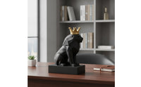 Lion Statue with Crown Ebony Lion Sculpture Tabletop for Homeowners, Art Collectors