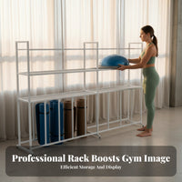 Metal Frame Exercise Equipment Storage Rack Large Capacity Exercise Ball and Mat Holder Stable Structure Commercial Gym Storage Unit Heavy Duty for Dance Studio