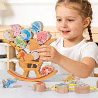 animal Figure Fishing Balance Bead Toy Hand-Eye Coordination Wooden animal Balancing Toy Fine Motor Skills Sea Animal Lacing Beads for Young Children