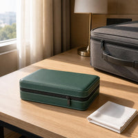 PU Leather Zippered Watch Storage Bag Green Hard Case Watch Organizer Contrast Stitching