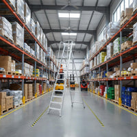 Rolling Workstation Ladder Mobile Wheels Aluminum Work Workstation Ladder Heavy Duty for Workers, Professionals, Construction Site, Warehouse