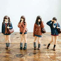 4 Pieces Schoolgirl Figurine Hand-Painted Miniature Figure with Handbag 3D Printed for Collectors