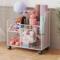 Rolling Wire Storage Trolley Grid-styleGrid Sports Equipment Trolley Sports Gear Trolley Multi-Section Metal Storage Stand