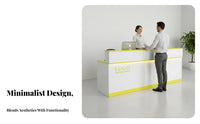 Waterproof and Wear-Resistant Modern Reception Desk Long-Lasting Construction Glossy Finish Reception Desk Large Storage Space Marble Pattern Money Ier Counter Lockable Drawer for Receptionists, Salon Owners, Office Managers, Retail Shop, Lobby