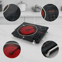 Tactile Control 3500W Ceramic Hot Plate Built-in Timer Portable Electric Cooktop Compatible with All Cookware for Students, Campers, Office