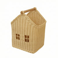 House-Shaped Basket Handwoven rattan Basket with Handle Decorative for Kids, Tabletop, Bookshelf, Nursery