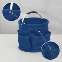 Portable Oxford Cloth Basket with Handle Multi-Pocket Collapsible Basket with Pockets Long-Lasting Utility Tote with Exterior Pockets Lightweight for Camping, Picnic, Beach, Bathroom
