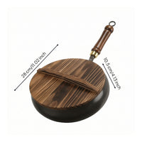 Cast Iron Wok with Wooden Lid Heat Retention Wok with Wooden Lid Even Heating Cookware for Stovetop