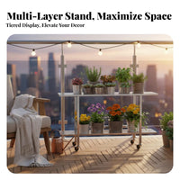 Movable Multi-Tier Stainless Steel Plant Stand Space-Saving Multi-Tier Plant Stand 360° Rotating Wheels Tiered Flower Display Rack Heavy Duty for Gardeners, Balcony, Patio, Outdoor, Living Room