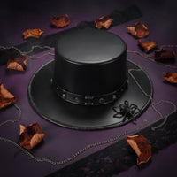 Vintage Look Steampunk Top Hat Long-Lasting Black Leather Top Hat Comfortable to Wear Historical Design Topper for Cosplayers, Halloween, Party, Stage Performance