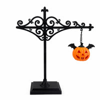 Decorative Lantern with Pumpkin Ornament Black Metal Craft Lantern Light Vintage Decor Elegant for Bookshelf