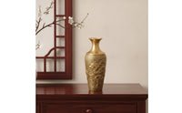 Brass Vase with Dragon Relief Textured Antique Style Brass Vase Traditional Centerpiece Vases for Dried Flowers