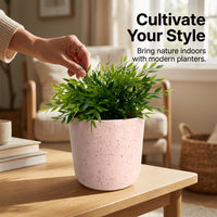 Large Outdoor Concrete Planter for Garden, Handmade Cement Floor Standing, Pink Flower Pot Terrazzo Style, 26cm Diameter