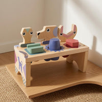 Wooden Tool Bench Toy Fine Motor Skills Animal-Shaped Tool Toy Hand-Eye Coordination Kids Workbench for Young Children
