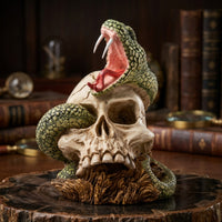 Hand-Painted Serpent Skull Sculpture Detailed Skull Sculpture Gothic Snake Statue Decorative for Collectors, Halloween Decor, Horror-Themed Rooms