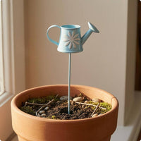 Miniature Iron Watering Can Stake Curved Handle Mini Watering Can Decor Short Spout Flower Pattern Garden Stake Compact Size for Tabletop Micro-Landscape, Potted Plant