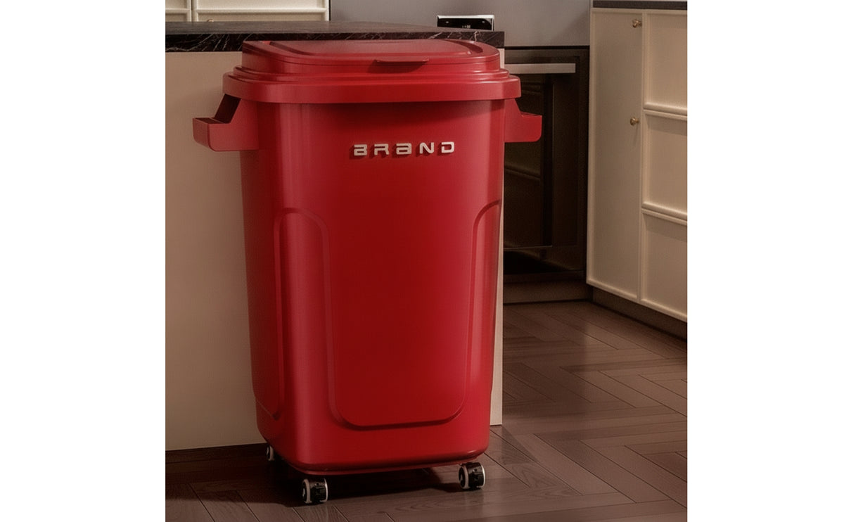 Lidded Trash Can with Wheels Plastic Trash Can with Lid Upright Wastebasket Long-Lasting for Kitchen, Home
