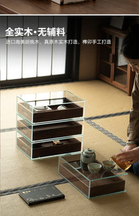 牙科柜胡桃木实木钢化玻璃茶具文玩饰品防尘收纳展示柜桌面收纳盒