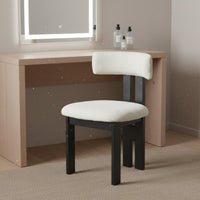 Upholstered Wooden Chair Solid Wood Frame Boucle Dining Chair French Vintage Style Minimalist Vanity Stool for Restaurant, Hotel, Bedroom