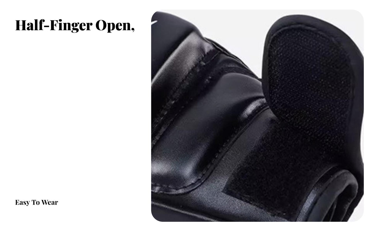 Half Finger Boxing Gloves Reinforced Padding Fingerless Spar Arena Gloves Wrist Support Punching Bag Mitts for Fighters, Women, Training, Gym