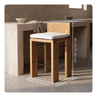 Wabi-Sabi Aesthetic Solid Wood High Chair with Cushion Retro Design Wooden Bar Stool with Backrest Upholstered Counter Height Stool for Cafe