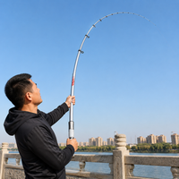 Telescopic Carbon Fiber Fishing Rod, Hard Action Sea Fishing Rod, Portable Fishing Pole for Rock Fishing, Silver/Black/Red