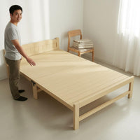 Solid Wood Folding Bed Foldable Design Portable Single Bed Frame No Assembly Required Bedroom Furniture for Adults, Children, Rental Homes, Guest Room