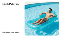 Mesh Seat Inflatable Floating Bed Heavy-Duty Inflatable Pool Recliner Easy to Inflate Floating Lounge Chair Built-in Cup Holder for Adults, Beach, Lake