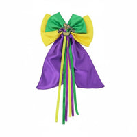Violet Green Yellow Colors Feather Bow Hair Clip Festival Design Mardi Gras Hair Clip Colorful Fashion Accessory Eye-Catching for Girls, Carnival, Parade