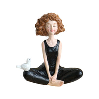 Christmas Resin Girl Figurine in Black Dress for Home Decor