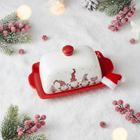 Holiday Gnome Tableware Underglaze Color Nordic Theme Gnome Dinnerware Embossed Christmas Plate Handmade for Home Decoration