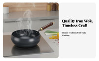 Traditional Iron Wok Pre-Seasoned Uncoated Non-Stick Wok Deep Construction Frying Pan Universal Stovetop Compatible Kitchen
