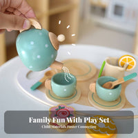 15 Pieces Early Education Wooden Afternoon Tea Set Educational Wooden Tea Set Paint Toy Teapot and Cups Realistic Design for Toddlers, Preschoolers, Playroom