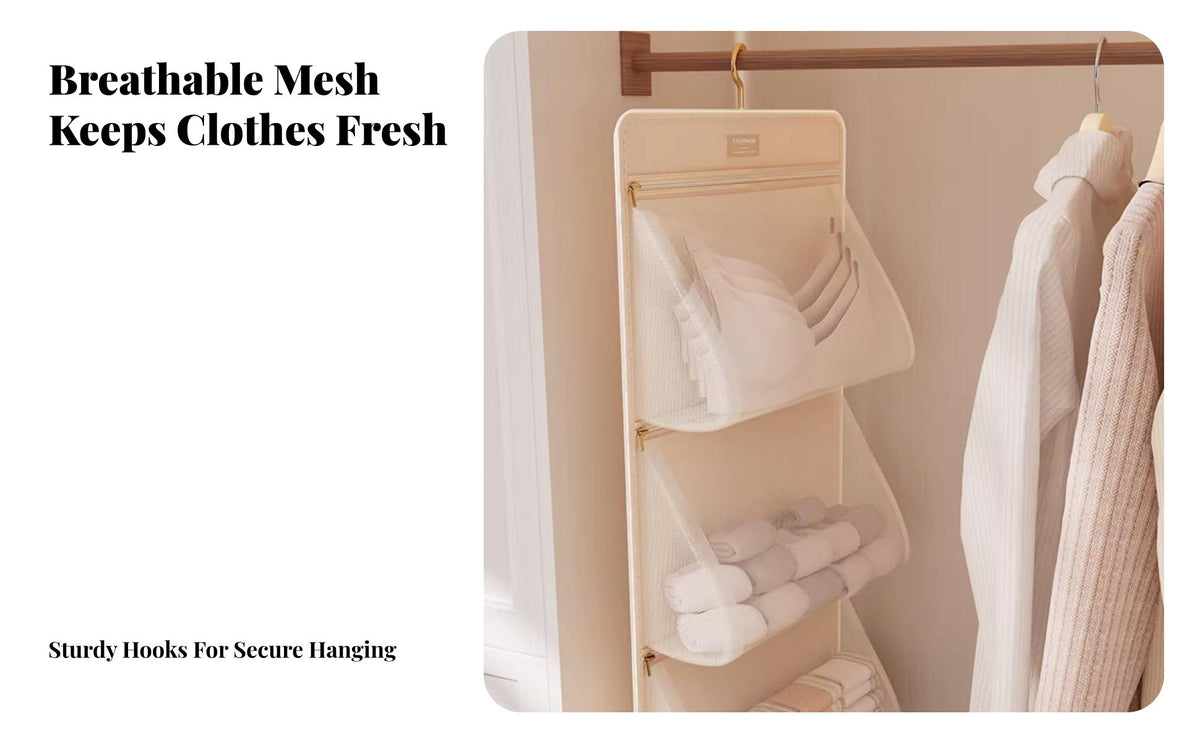 Closet Underwear Organizer Space Saving Multi-Layer Underwear Storage Bag Large Capacity Hanging Mesh Pocket Organizer for Students, Adults, Dorm Room