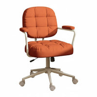 Adjustable Height Upholstered Rolling Chair Ergonomic Quilted Rolling Chair Padded Cushion Swivel Seat Skin-Friendly Textile for Women, Students, Adults, Study Room, Bedroom, Vanity, Small Apartments