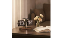 Flip Clock with Wooden Base Compact Classic Current Woodgrain Flip Clock High Readability for Office, Bookshelf