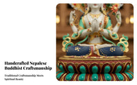 Traditional Craftsmanship Four-Armed Avalokiteshvara Statue Multi-Color Finish Nepalese Design Guanyin Statue Intricate Intricacy S Tibetan Chenrezig Sculpture for Buddhists, Art Collectors, Mindfulness Practitioners, Buddhist Shrine, Temple