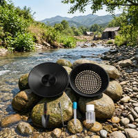 Gold Panning Kit Stepped Pan with Grooves Heavy Duty Sifter for Mineral Hunters, Beginners, Riverbank
