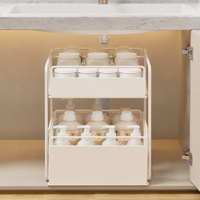 Under-Sink Storage Rack, Slide Rack, 2-Tier, Drawer-Type, Kitchen Storage, Under-Bathroom Sink Organizer, Metal, White